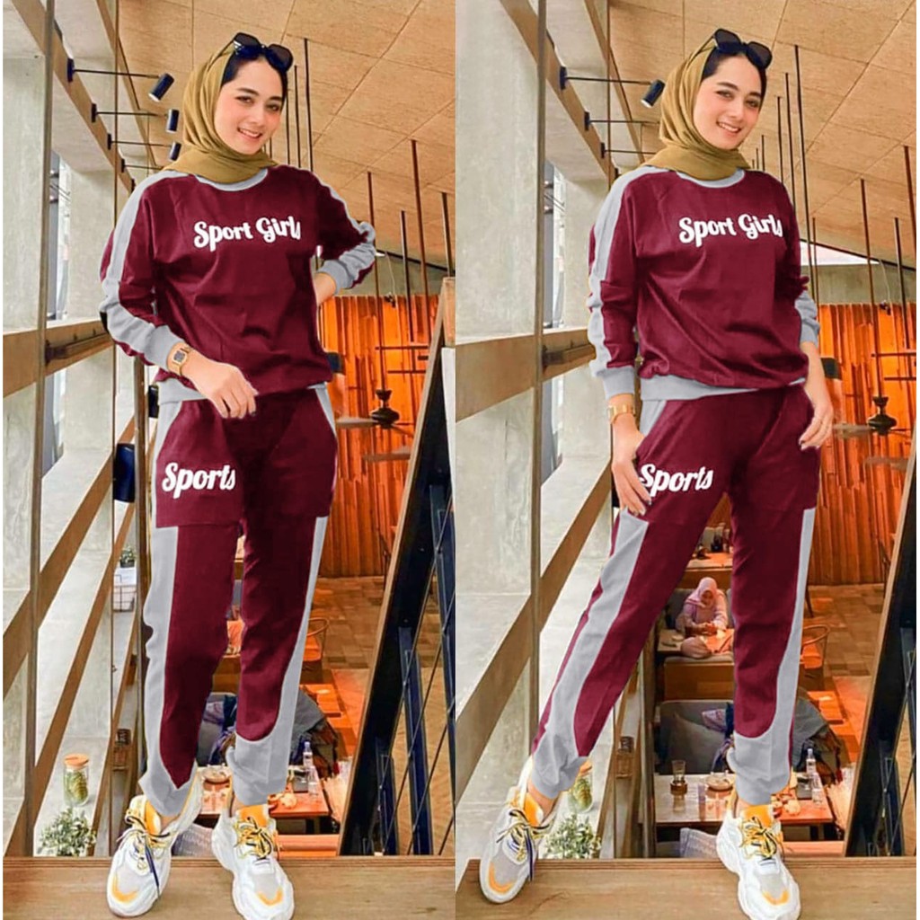 Setelan Baju Olahraga Sepeda Senam Jogging Gowes Wanita Muslimah Busui sport girl