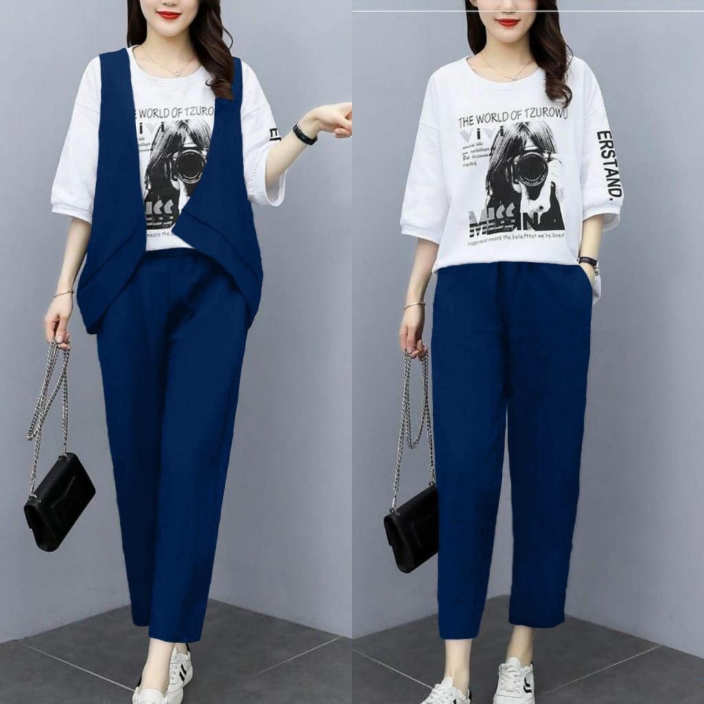 Set Zurowu 3in1/Diskon Baju Setelan Rompi Wanita/ Celana Santai Wanita Korea Best Seller Sale!!