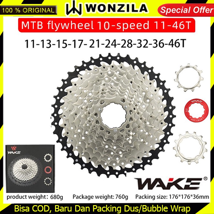 Wake Sprocket 10 Speed 11 - 46T Silver Gear Cassette Sepeda MTB