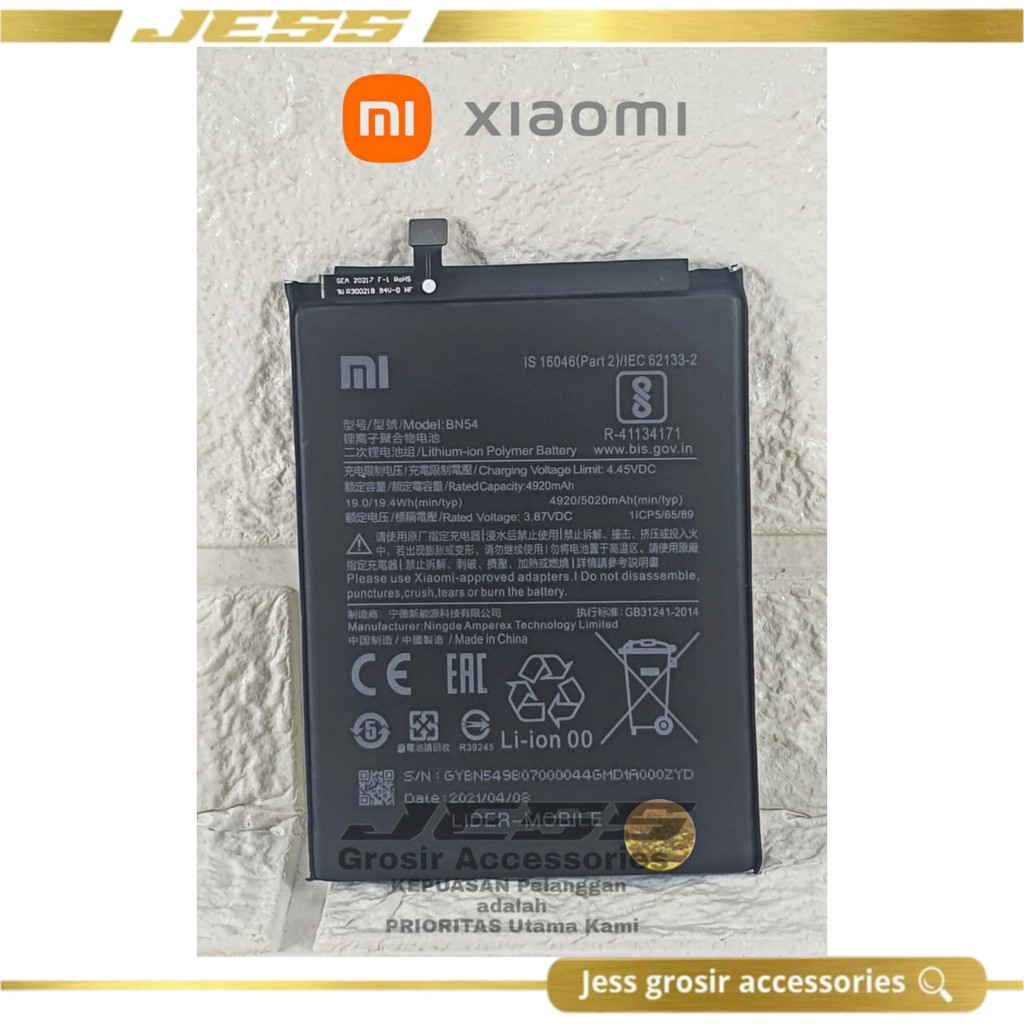 Baterai Battery Original Xiaomi Redmi 9 , Redmi Note 9 , Note 9 Pro , Redmi Note 10 Pro , BN54 BN-54