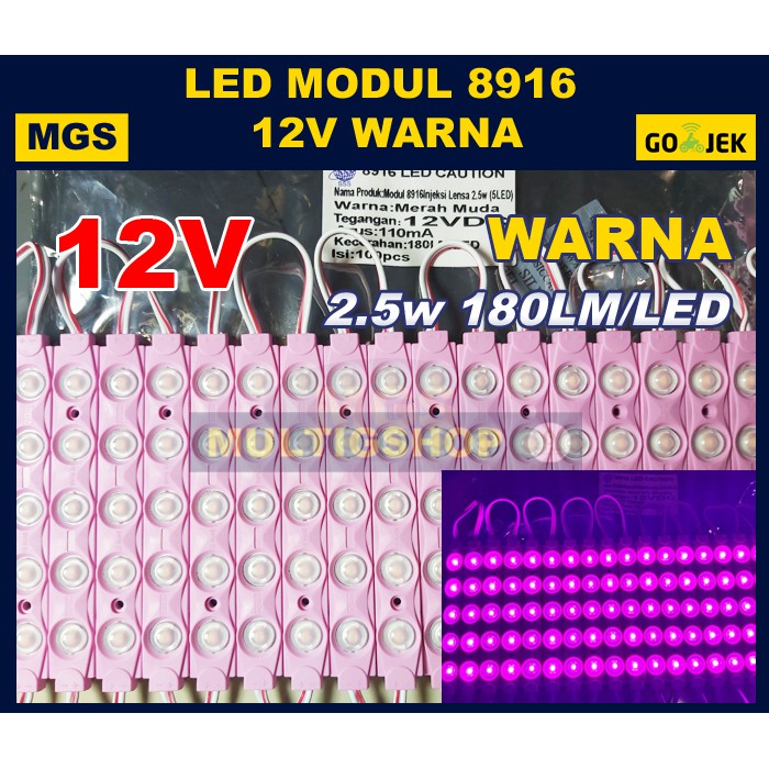 100 Pcs Modul 5630 5 LED + Lensa Type 8916 12V - Warna