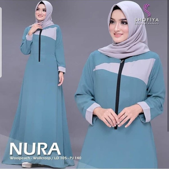 Dijual Baju Gamis Pesta Wanita Nura Dress Termurah - Biru Muda Terlaris