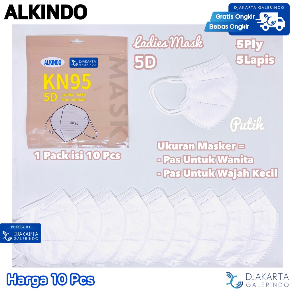 Masker ALKINDO Ladies Mask 5D 5Ply original isi 10Pcs