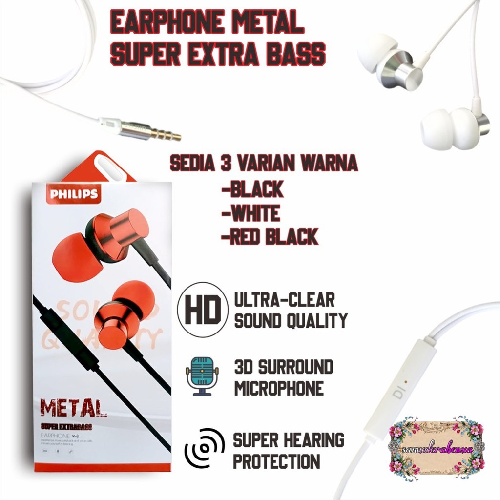 BM030 HEADSET HANDSFREE Hf earphone PHILIP METAL super EXTRA BASS SB1154