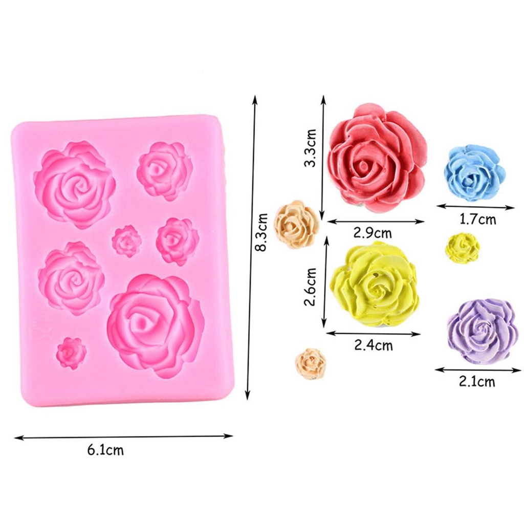 [Elegan] Cetakan Kue Mawar 7rongga Dapur 3D Clay Silicone Soap Chocolate Mold