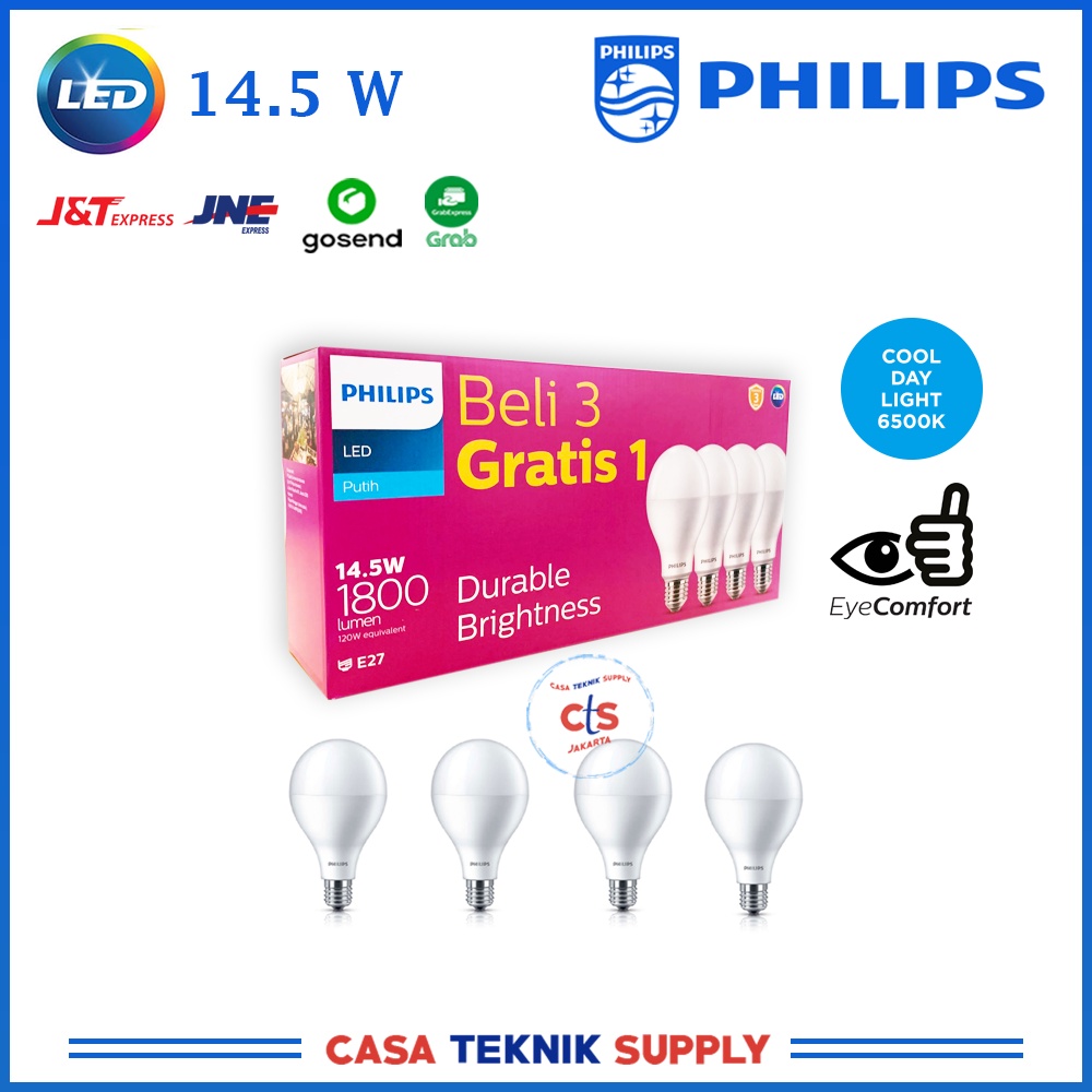 PHILIPS LAMPU PAKET 3 gratis 1 14,5 WATT 14,5 W MULTIPACK LED