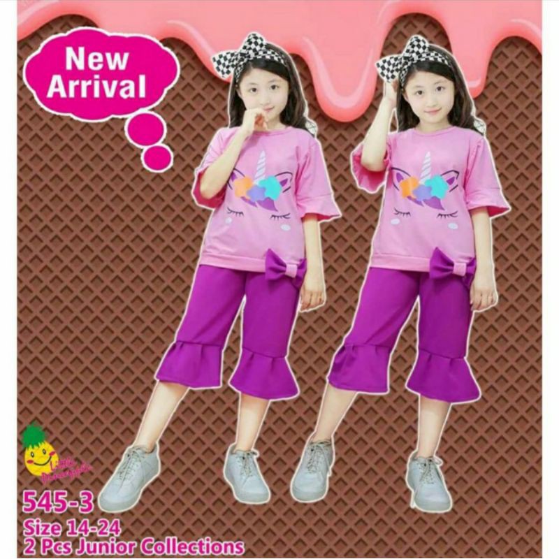 Baju Setelan Anak Perempuan Unicorn Kulot 8-13 Tahun