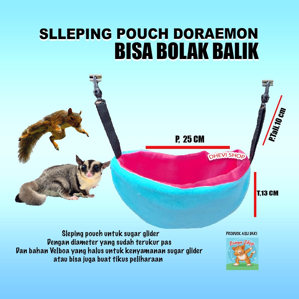 TEMPAT TIDUR SUGAR GLIDER-SLEEPING POUCH SUGAR GLIDER-DORAEMON WARNA