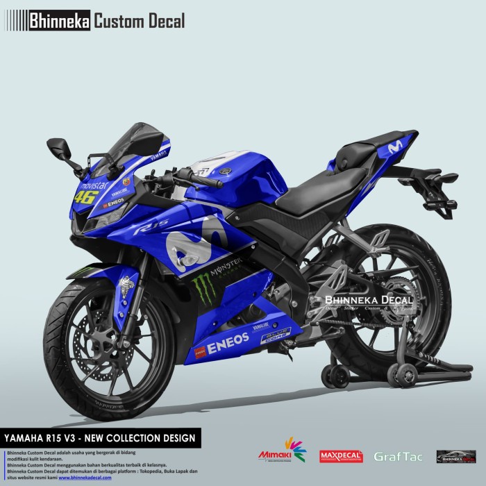 Decal Stiker YAMAHA R15 V3 NEW MOVISTAR BLUE