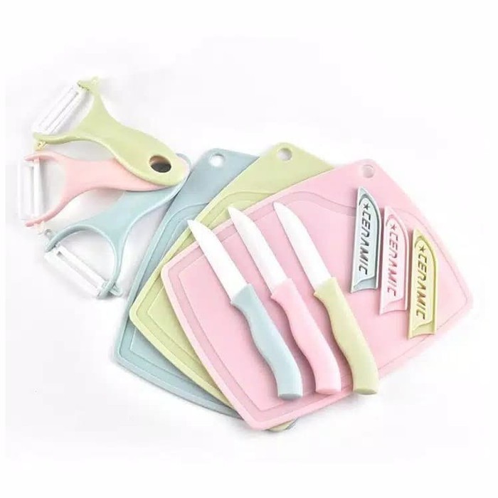 Pisau Set Keramik 3 in 1 Talenan Set Knife Set Peeler Buah