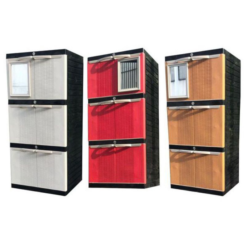 RANDOM Lemari Plastik New Aquose mini 3 susun kaca model terbaru