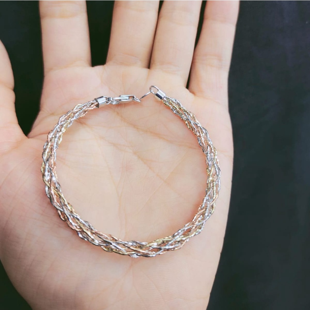 Gelang choker rantai per kepang mas putih  emas asli cantik unik