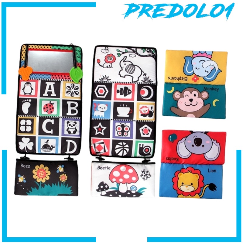 [PREDOLO1] Tummy Time Floor Mirror Cloth Book Activity Black and White Baby Toy