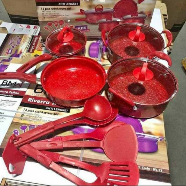 BMW set panci/cookware set 13/set panci marbel/panci set BMW teflon murah baru makassar