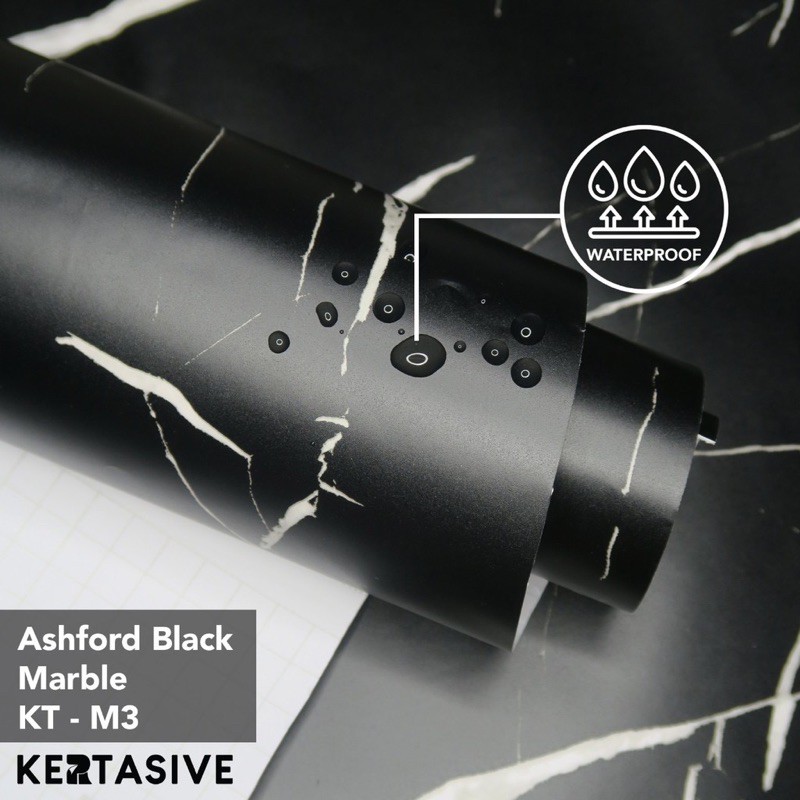 KERTASIVE ASHFORD BLACK MARBLE  PVC sheet sticker stiker furniture hitam batu granit marmer lem deco