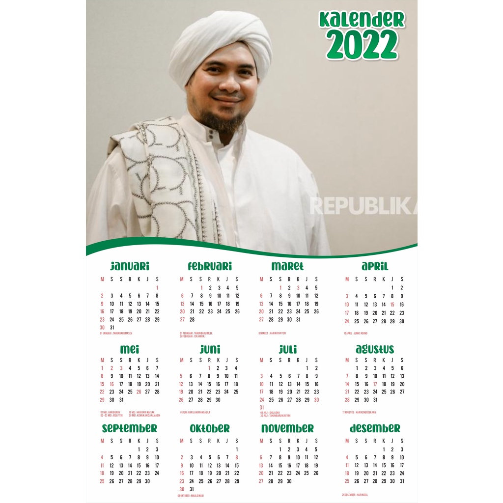 Kalender 2022 CUSTOM Habib - Kalender Habaib - Kalender Ulama - Kalender Dinding Custom Kartun - Kalender Dinding 2022 - Kalender 1 Lembar 12 Bulan - Kalender A3+