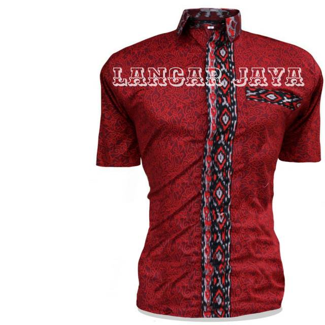 Jual Kemeja Batik Pria Mega Mendung Merah | Shopee Indonesia