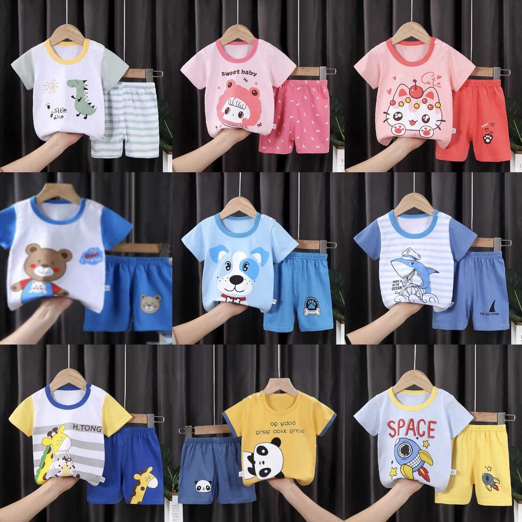 ( Mia ) Baju Anak Setelan Lengan Pendek Usia 0-6 Tahun, Baju Jumper Pendek Kaos + Celana Model PDK008-014