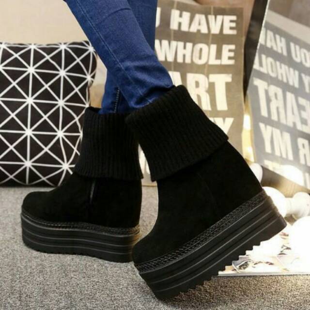 SEPATU WANITA ANGKLE BOOTS WEDGES FASHION WINTER IMPORT