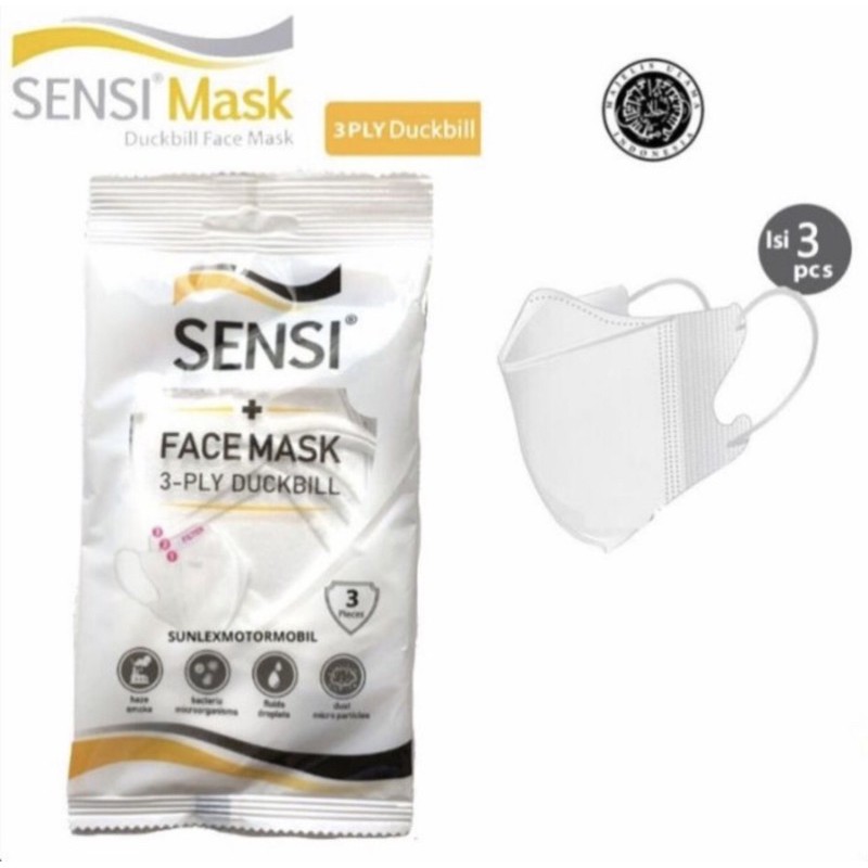 Masker sensi duckbill 3 ply sachet 3 pcs ( masker duckbill dewasa )