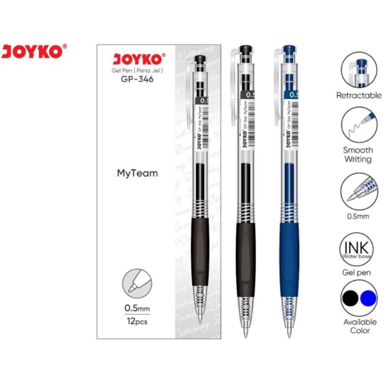 Pulpen JOYKO GEL My Team GP-346 Retractable 0.5mm - 12 Pcs