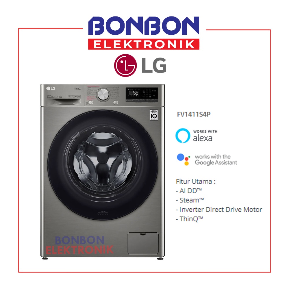 LG Mesin Cuci Front Loading 10.5KG FV1411S4PN AI DD ThinQ Inverter