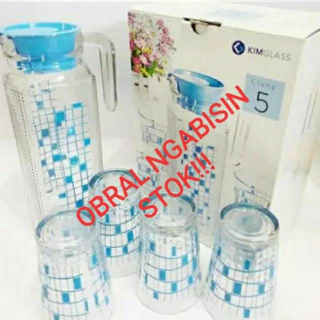 CUCI GUDANG teko kim glass motif kotak perlengkapan rumah CUCI GUDANG teko kim glass motif kotak perlengkapan rumah
