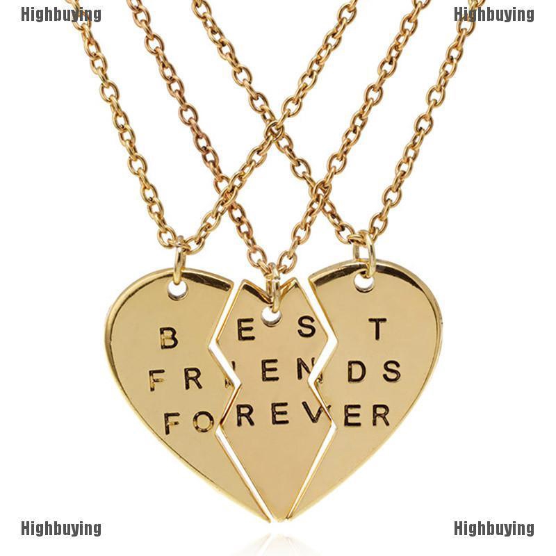 3pcs Kalung Persahabatan Liontin Desain Kombinasi Hatitulisan Best Friends Forever Untuk Wanita