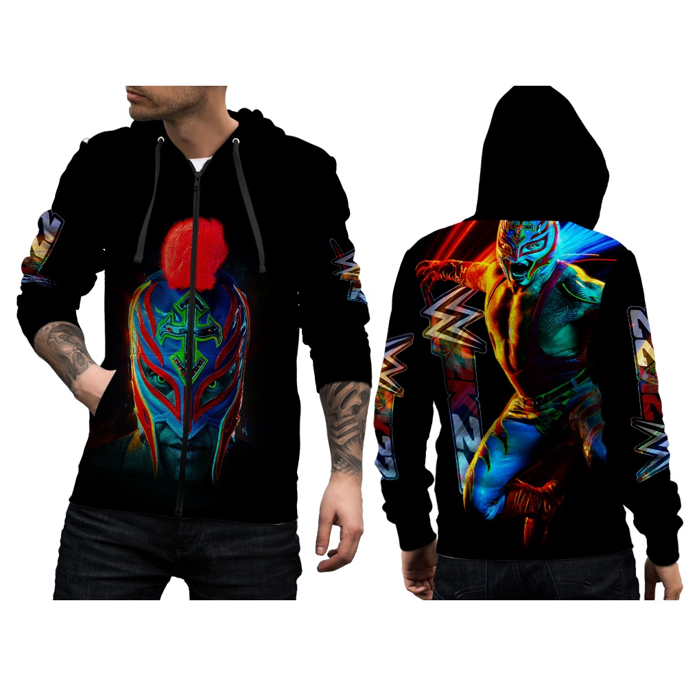 Jaket Sweater Hoodie Zipper Jumper WK22 Rey Mysterio Custom Fullprint Pria Wanita Dewasa Anak
