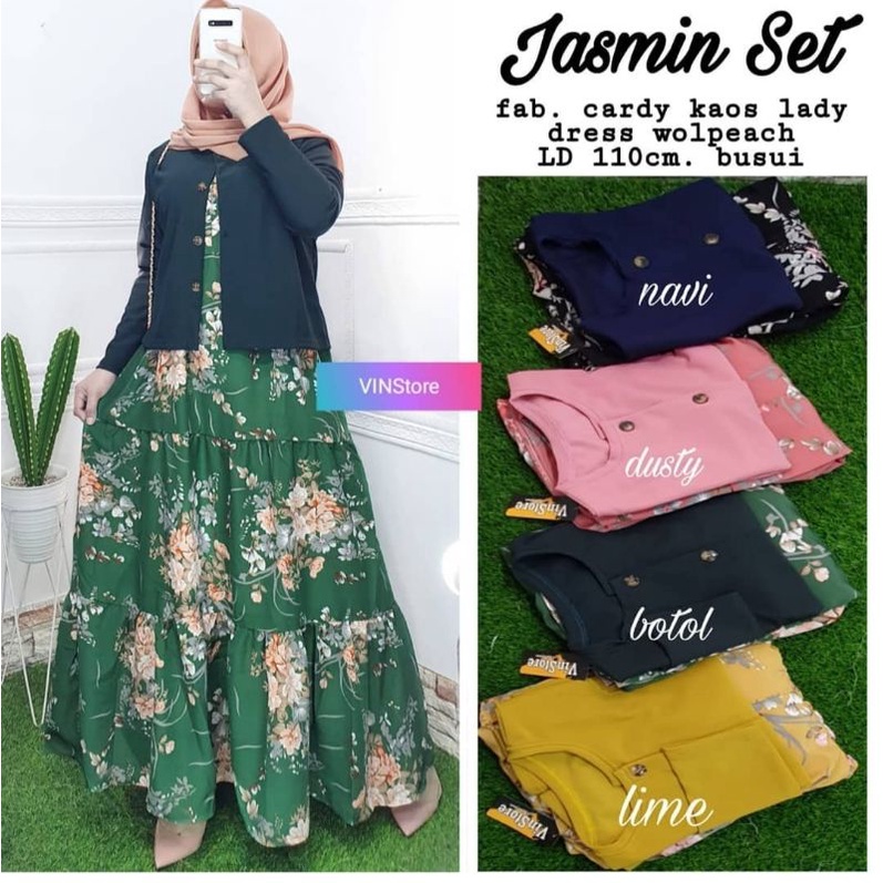 setelan gamis cardigan kaos knit rajut import busui terbaru terlaris termurah cod