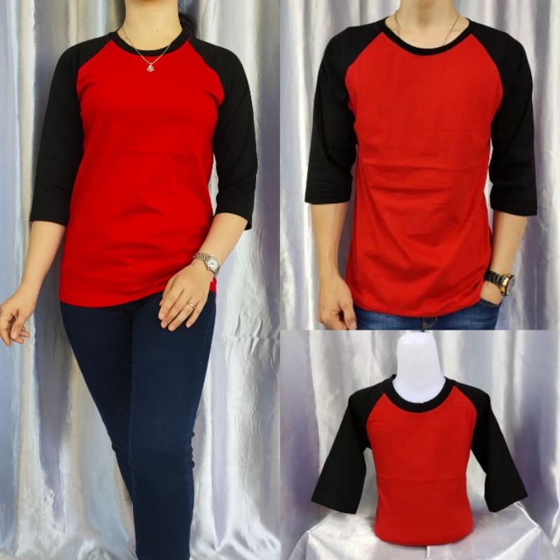 kaos reglan polos MERAH-HITAM lengan 3/4 uk 18 20 22 s m l xl xxl