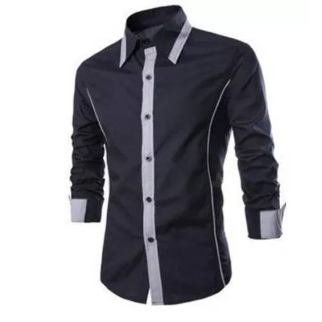[hem alonzo OT] pakaian pria kemeja silm fit warna Hitam Kombinasi Grey hitam ko