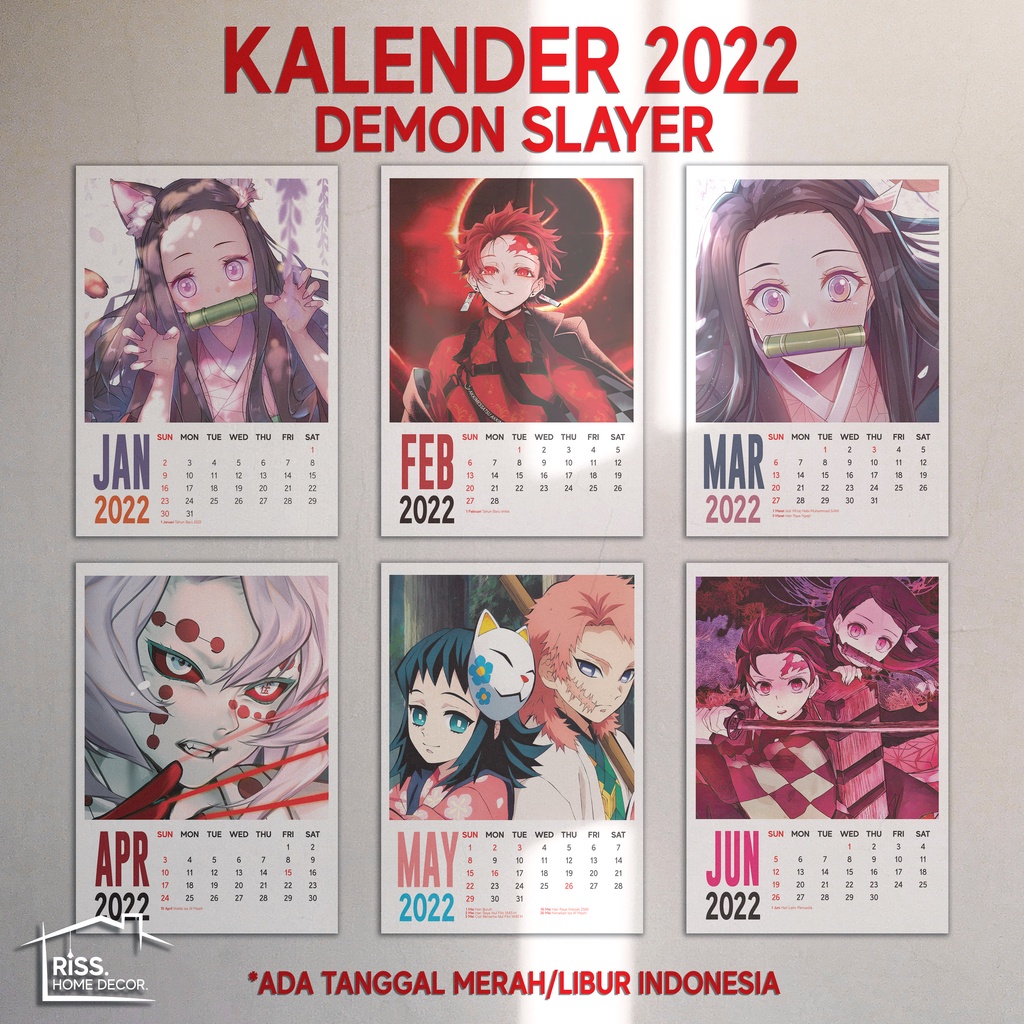 Kalender Anime 2022 Demon Slayer Kimetsu No Yaiba | Dekorasi Kamar Anime Demon Slayer Hiasan Dinding