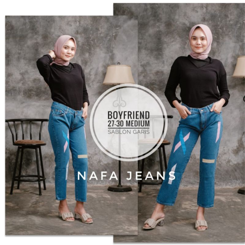 CELANA JEANS BOYFRIEND // CELANA JEANS MOTIF GARIS // CELANA WANITA// BOYFRIEND LINE COLOUR