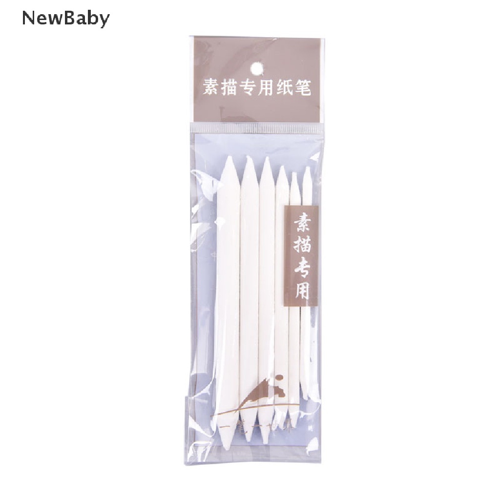 Newbaby 6pcs / set Stik Blending Smudge Stump Tortillon Warna Putih Untuk Sketsa / Gambar