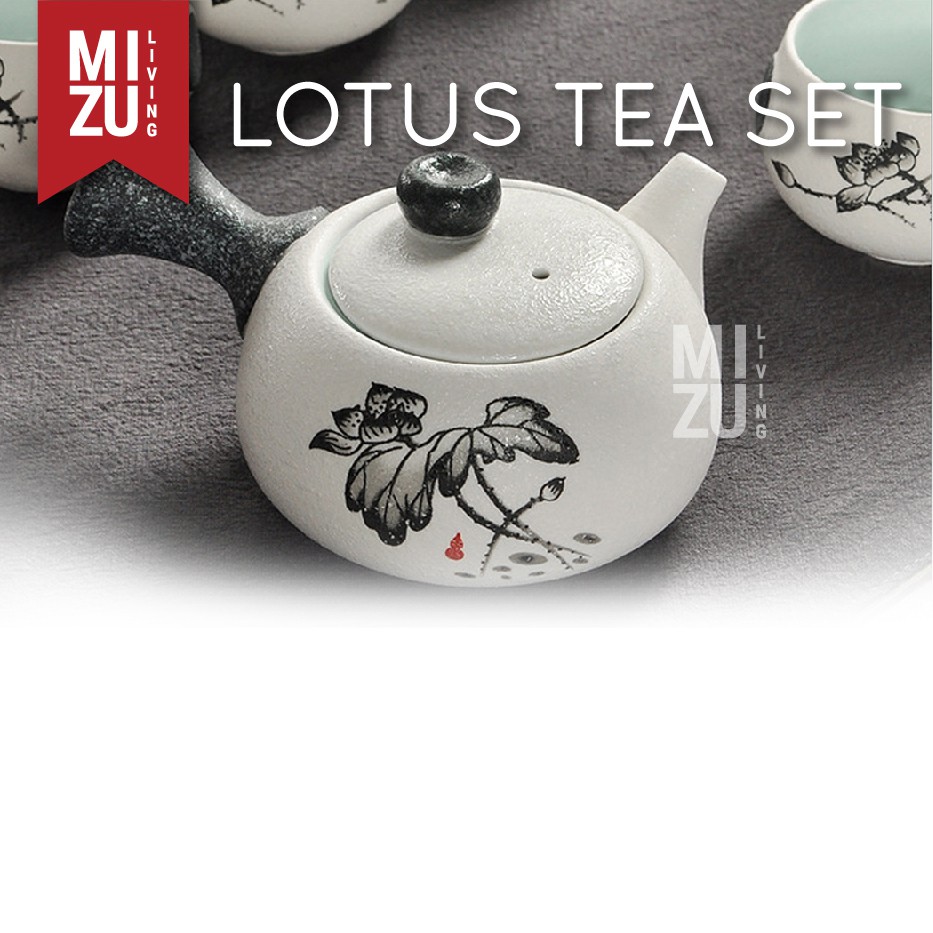 LOTUS Classic Chinese Tea Pot SET 6 Cups Textured Ceramic With Gift Box Teko 6 Cangkir Teh Keramik-8