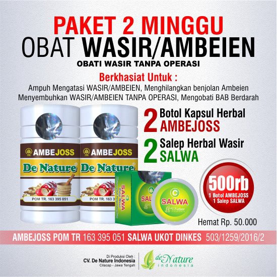 

Produk Herbal Ambejoss De Nature adalah salah satu produk eksklusif De Nature IZIN BPOM RI