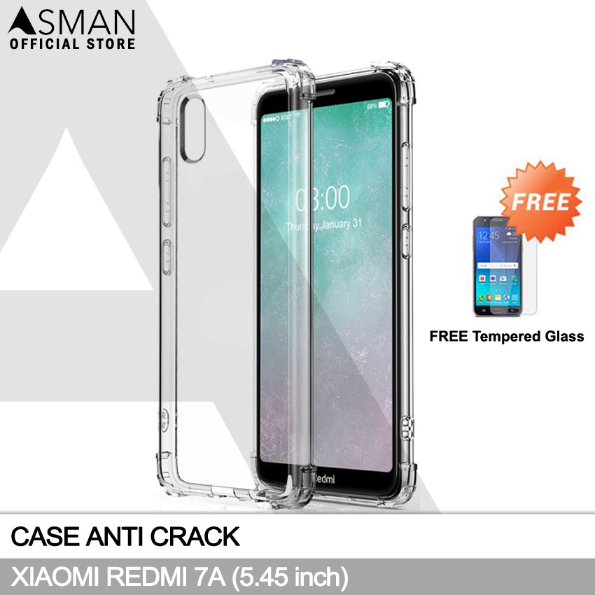 Anti Crack Xiaomi Redmi 7A (5.45&quot;) | Soft Case Anti Bentur + FREE Tempered Glass