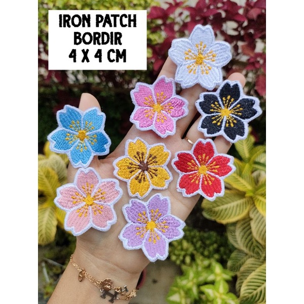 ( TINGGAL SETRIKA ) Iron Patch Full Bordir Flower Patch Iron Bordir Bunga Emblem Bordir Tempelan Baj