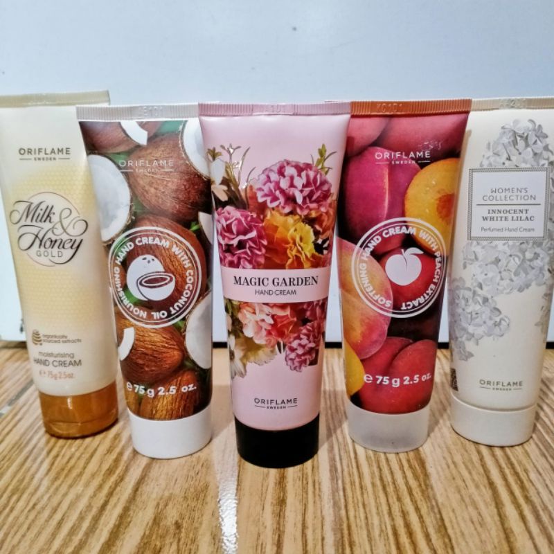 Softening Hand Cream With Peach Extract / Nourising Hand Cream With Coconut Oil / Magic Garden Hand Cream / White Lilac Parfumed Hand Cream / Milk &amp; Honey Moisturising Hand Cream / Sparkling Love Hand Cream / Amber Hand Cream