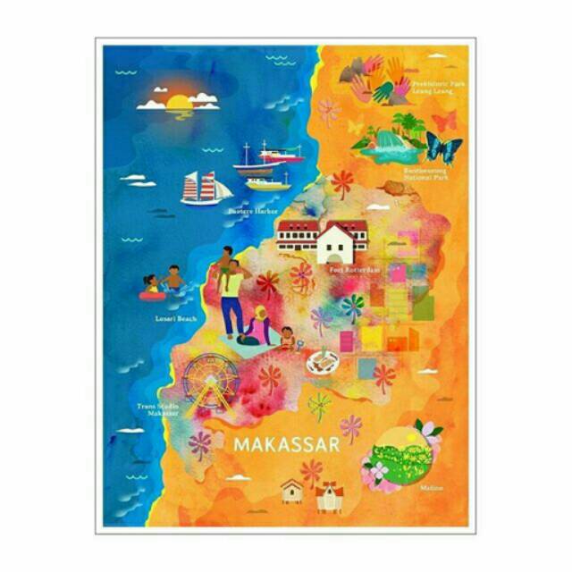 

MAKASSAR KOTA INDONESIA MAP CARD 01 ILUSTRASI UNIK PETA ATLAS POSTCARD KARTU POS SURAT FILATELI UNIK
