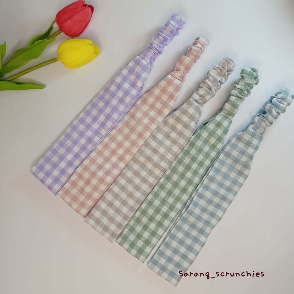 90s Headband | Y2K Aesthetic Headband | Gingham Headband Karet | Korean Retro Style Headband Bandana