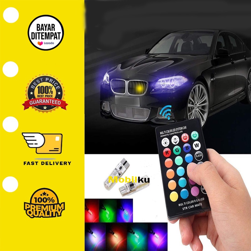 [BISA COD] Lampu led T10 Untuk Mobil  Motor Rgb 6 Mata Jelly Isi 2pcs + Remote + Baterai