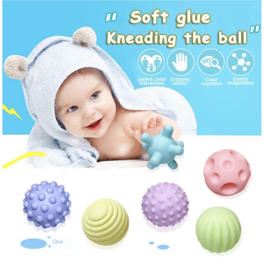 (Cod Tangding) 6pcs / Set Mainan Bola Karet Bertekstur Untuk Bayi / Balita