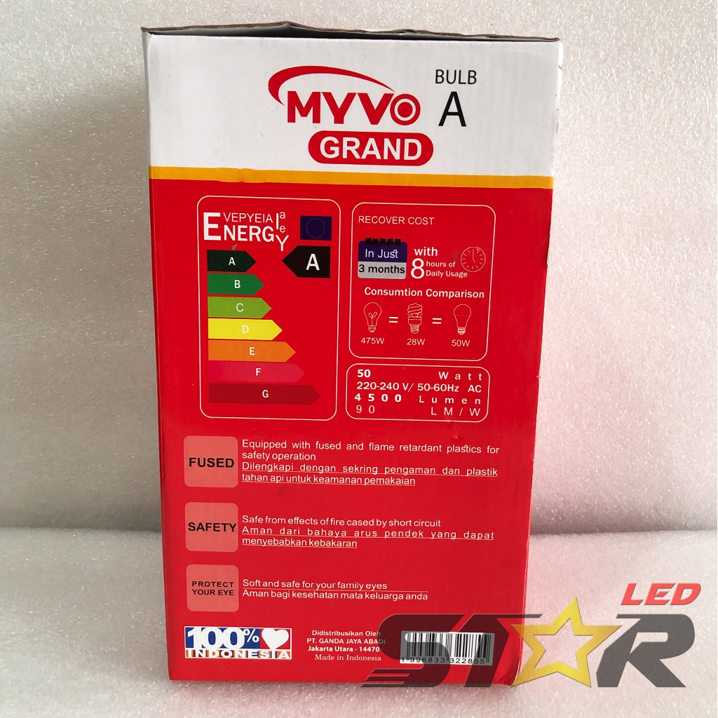 MYVO Grand Bulb A LED 50W Lampu Bohlam Bulat Murah Hemat Energi Irit Listrik Super Terang 50 WATT Star