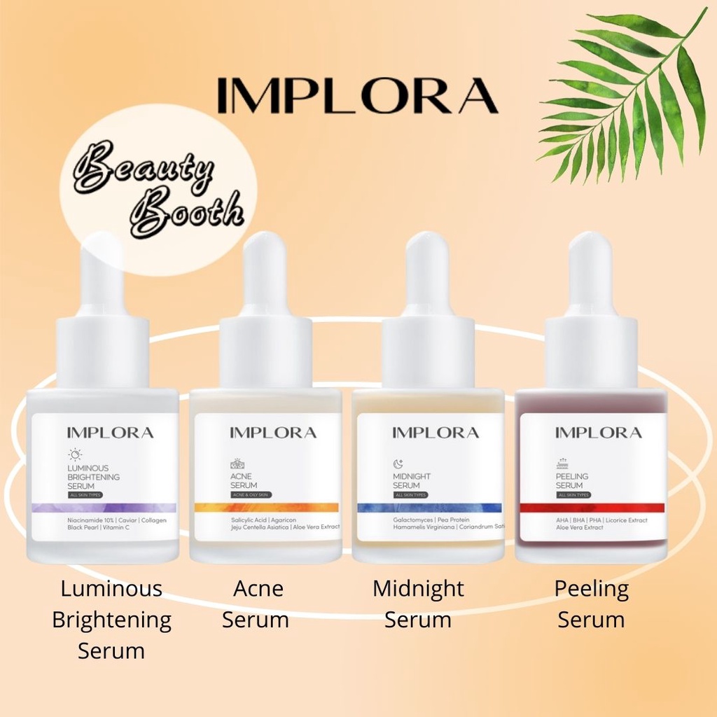 IMPLORA Face Serum | Serum Wajah 20ml | Acne | Midnight | Luminous Brightening | Peeling