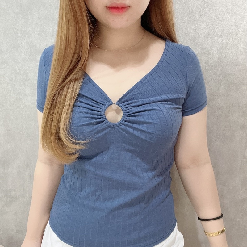 Ring Front Vneck Blouse | Atasan Wanita Korean Fashion | Maimon Grosir