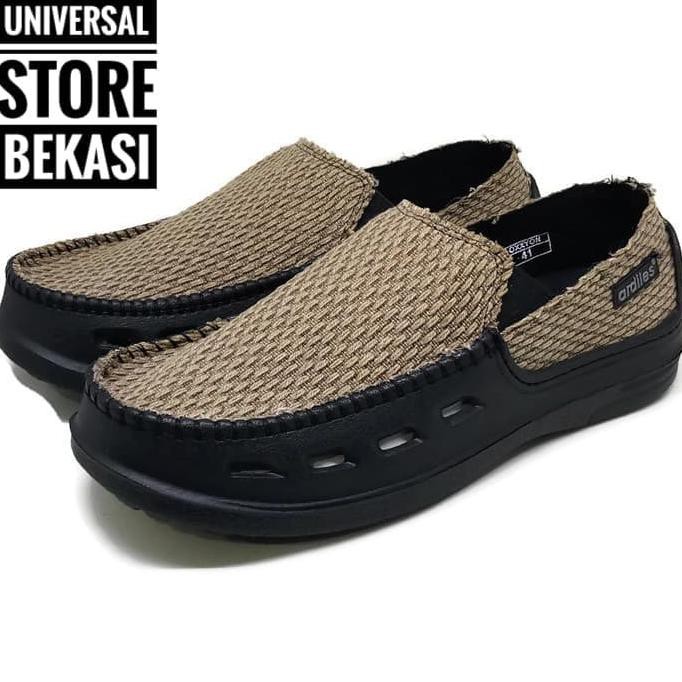 NEW Sepatu Pria Ardiles Oxxyon Casual Slip On Kanvas Coklat Hitam - Abu-abu, 39