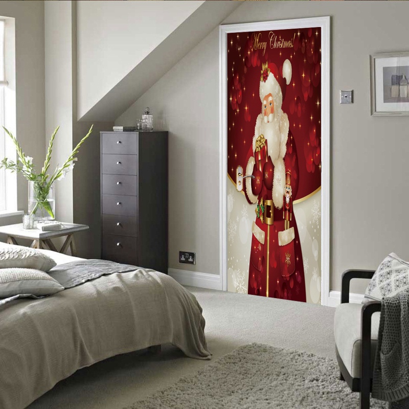 Zzz 2pcs / set Stiker Dinding / Pintu / Kulkas Motif Santa Claus Natal Anti Air Untuk Dekorasi Rumah