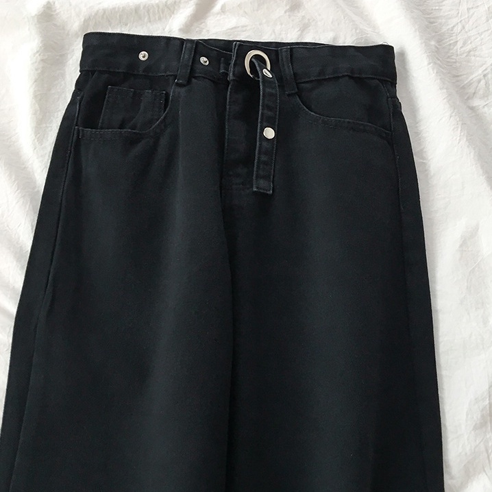 hitam korean style highwaist straight loose celana jeans panjang wanita\ BF kulot celana jens import